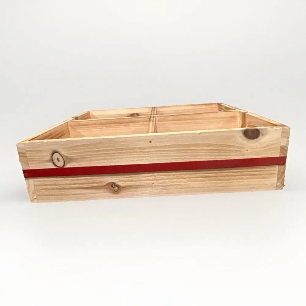 Ashland Tabletop Present Cubby Wood Storage Bin w/ 4 Compartments & Red Bow